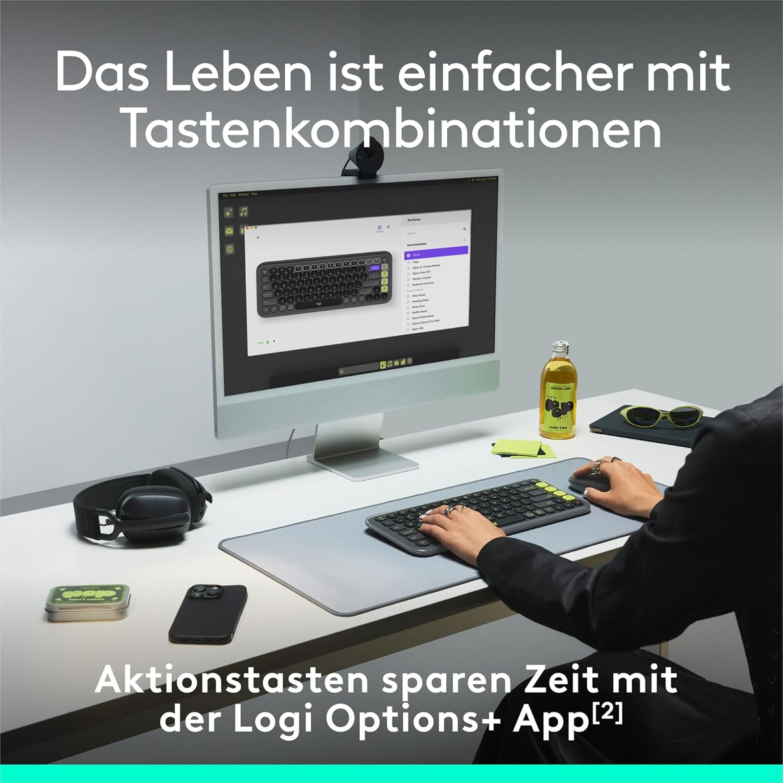 Logitech POP ICON COMBO Grafit / Grün Bluetooth Tastatur - Bild 5