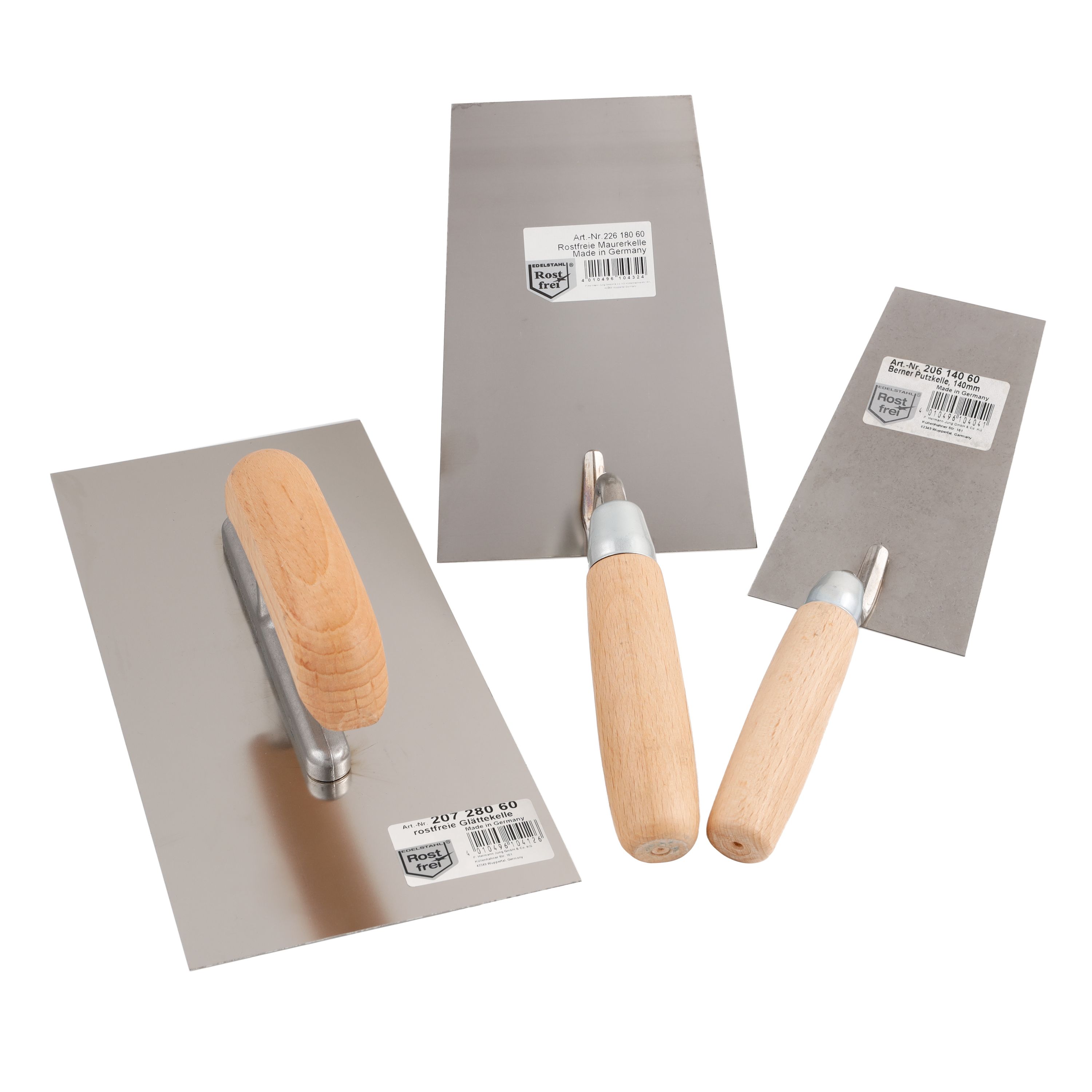 Jung Henkelmann Kellen-Set mit Holzheft Putzkelle Glättekelle Maurerkelle Stahl