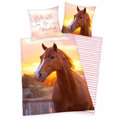 Parure de lit de troupeau avec cheval 135 x 200 cm 80 x 80 cm 100% coton