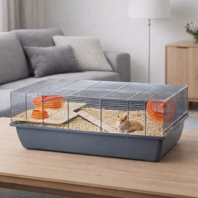 Mäusekäfig Hamsterkäfig Nagerkäfig 78x47x30cm grau mit Zubehör