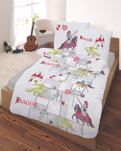 Parure de lit enfant Renforce 2 pièces chevalier argent 135x200 cm (80x80 cm)