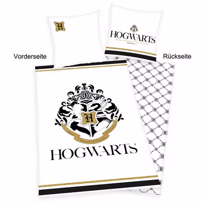 Bettwäsche Harry Potter  Hogwarts 80x80cm  135x200cm Renforce weiß
