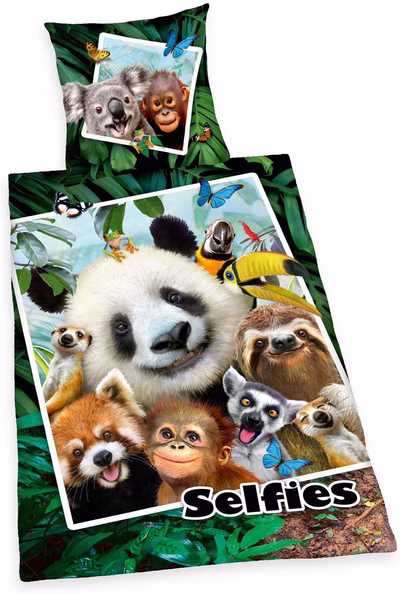 Herding bed linen Selfie Jungle 135 x 200cm cotton reversible motif