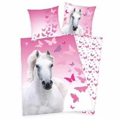 Parure de lit Herding avec cheval blanc Papillon 135 x 200 cm 80 x 80 cm