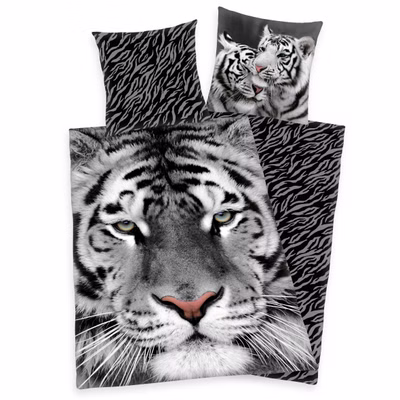 Bedding set white tiger 135 x 200 cm 80 x 80 cm 100% cotton