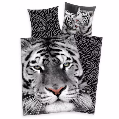 Bettwäsche Set weißer Tiger 135 x 200 cm 80 x 80 cm 100% Baumwolle