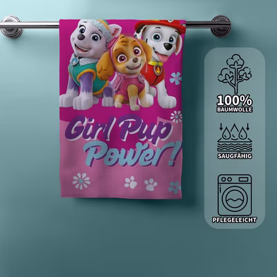 Paw Patrol bath towel, beach towel, pink, 70 x 140 cm