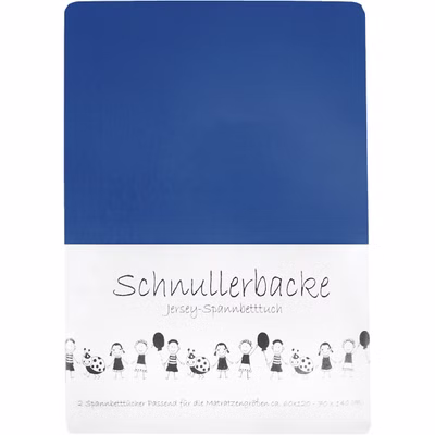 Set of 2 baby jersey fitted sheets with pacifier cheeks, 60/120 - 70/140 cm, blue