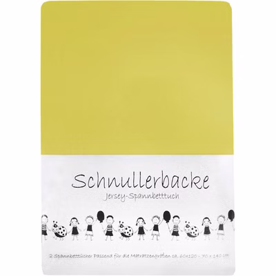 Set of 2 baby jersey fitted sheets, pacifier cheek, yellow