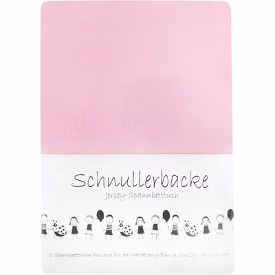 Set of 2 baby jersey fitted sheets with pacifier clips, 60/120 - 70/140 cm, pink