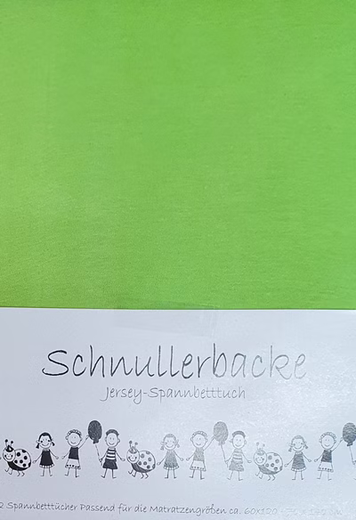 Set of 2 baby jersey fitted sheets, pacifier cheek, 60/120 x 70/140 cm, green
