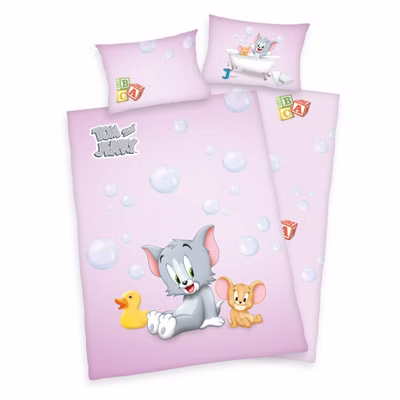 Parure de lit bébé Herding Tom et Jerry 100x135 cm rose