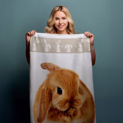 Bath towel beach towel with bunny rabbit 70 x 140cm