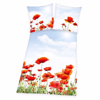 Bettwäsche Set 2 tlg. Mohnblumen 135 x 200 cm 100% Baumwolle