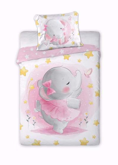 Baby Bettwäsche mit rosa Elefant 100x135 cm 100% Baumwolle