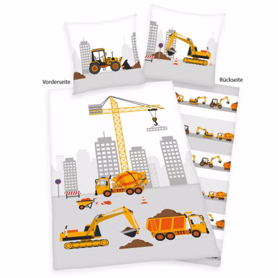 Herding Baustelle Wende Bettwäsche, 80 x 80 cm + 135 x 200 cm  