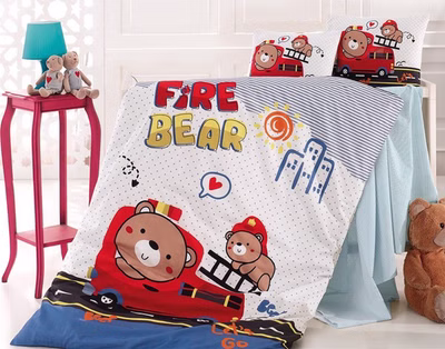 Fire Department Baby Bedding Reversible Bed Linen Fire Bear 100 x 135 cm