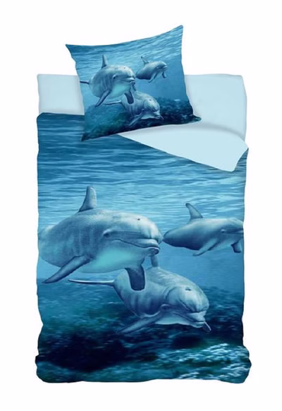 Dolphin bedding set, 2-piece, 135x200 cm, 100% cotton