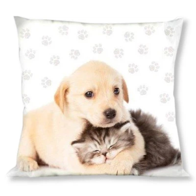 Kissen Kuschelkissen Dekokissen mit Hund und Katze 40 x 40 cm