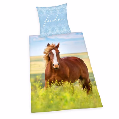 Parure de lit en flanelle de troupeau avec cheval 135 x 200 cm 80 x 80 cm 100% coton