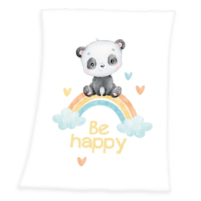 Panda Regenbogen Soft-Peach Flauschdecke  75  x 100 cm