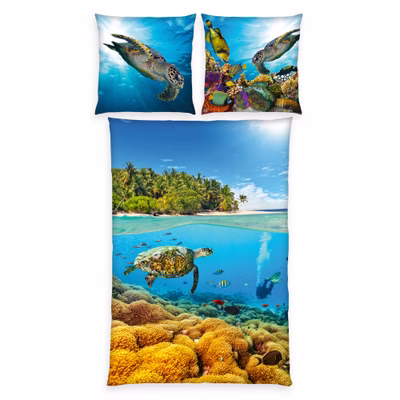 Parure de lit 2 pièces créatures marines 135x200 cm 100% microfibre