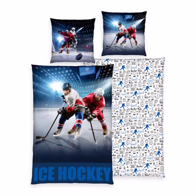 Parure de lit hockey sur glace, 2 pièces, 135x200 cm, 100% microfibre