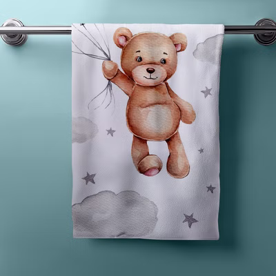 Bath towel beach towel teddy with balloon 70 x 140 cm
