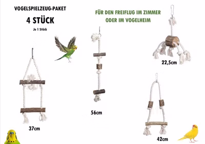 4er Set Vogelspielzeug, Schaukel, Leiter, Kletterseil zum Aufhängen