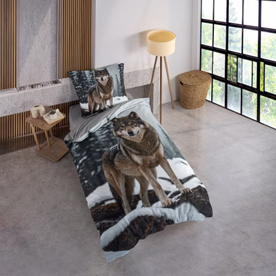 Parure de lit avec loup 135 x 200 cm, 100% coton