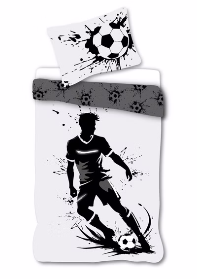 Bettwäsche Fußball Spieler Schwarz Weiß 135 x 200 cm, 100 % Baumwolle