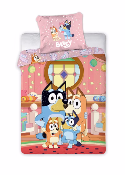 Bluey Familie Bettwäsche Set 2 tlg. 135x200 cm 80x80cm Baumwolle