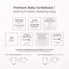 Produkteigenschaften und Warnhinweise des Schlafsacks 70 cm Länge