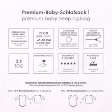 Produkteigenschaften und Warnhinweise des Schlafsacks 70 cm Länge