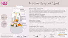 Herding babybest® Baustelle Ganzjahres-Schlafsack für Babys Baumwolle Rückseite der Produktverpackung mit diversen Informationen.