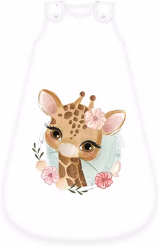 Herding babybest® Giraffe Ganzjahres-Schlafsack für Babys Baumwolle Vorderseite und Rückseite. Giraffe mit Blumen auf der Vorderseite.