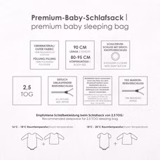Produkteigenschaften und Warnhinweise des Schlafsacks 90 cm Länge