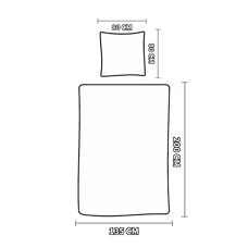 Draufsicht einer technischen Skizze mit Kissenmaß 80×80 cm und Deckenmaß 135×200 cm. Klare Darstellung der Größenverhältnisse auf neutralem Hintergrund.
