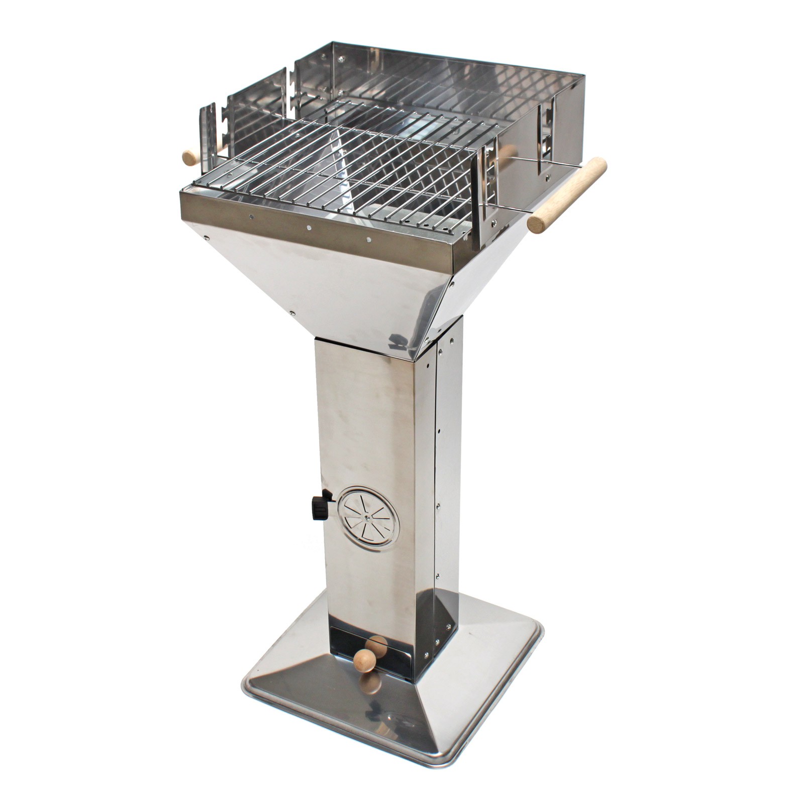 Säulengrill Holzkohle-Grill Edelstahldesign Trichtergrill Windschutz Abstellrost