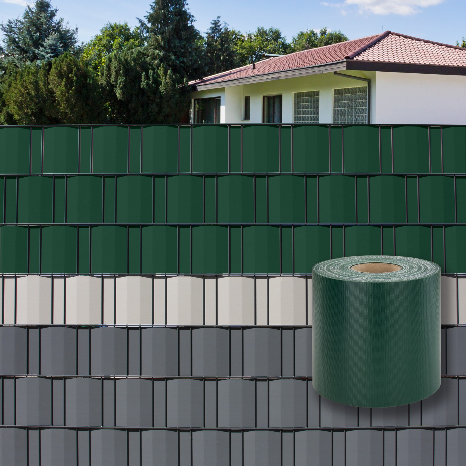 (0.71€/1m) PVC Sichtschutzstreifen 35 m x 19 cm anthrazit grün grau