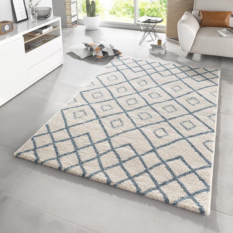 Design Hochflor Teppich Maison Blau Creme | Teppich Boss Design Hochflor Teppich Maison Blau Creme | Teppich Boss