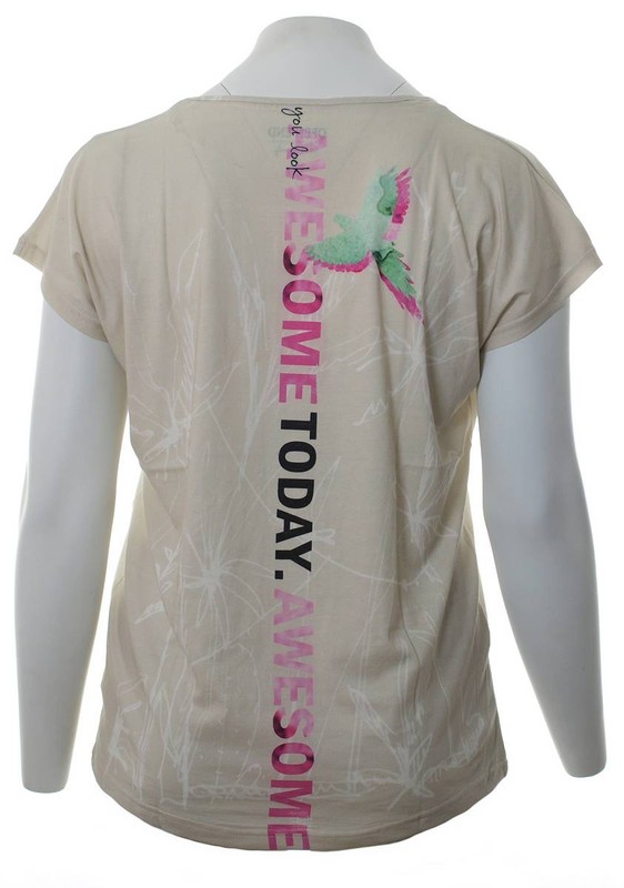 Größen Online für Mollige für | Shop T-Shirt große Papagei Beige Mode Damenmode mit ❤ Damen Strass