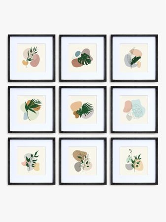 Square Gallery Wall Frame Set with Botanical Prints - Black Square Gallery Wall Frame Set with Botanical Prints - Black
