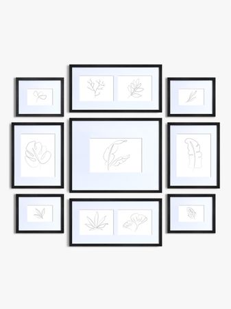 Wood 9-piece frame set with floral line prints - Black Wood 9-piece frame set with floral line prints - Black
