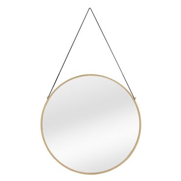 Round Wall Mirror with Leather Hanging Strap Gold