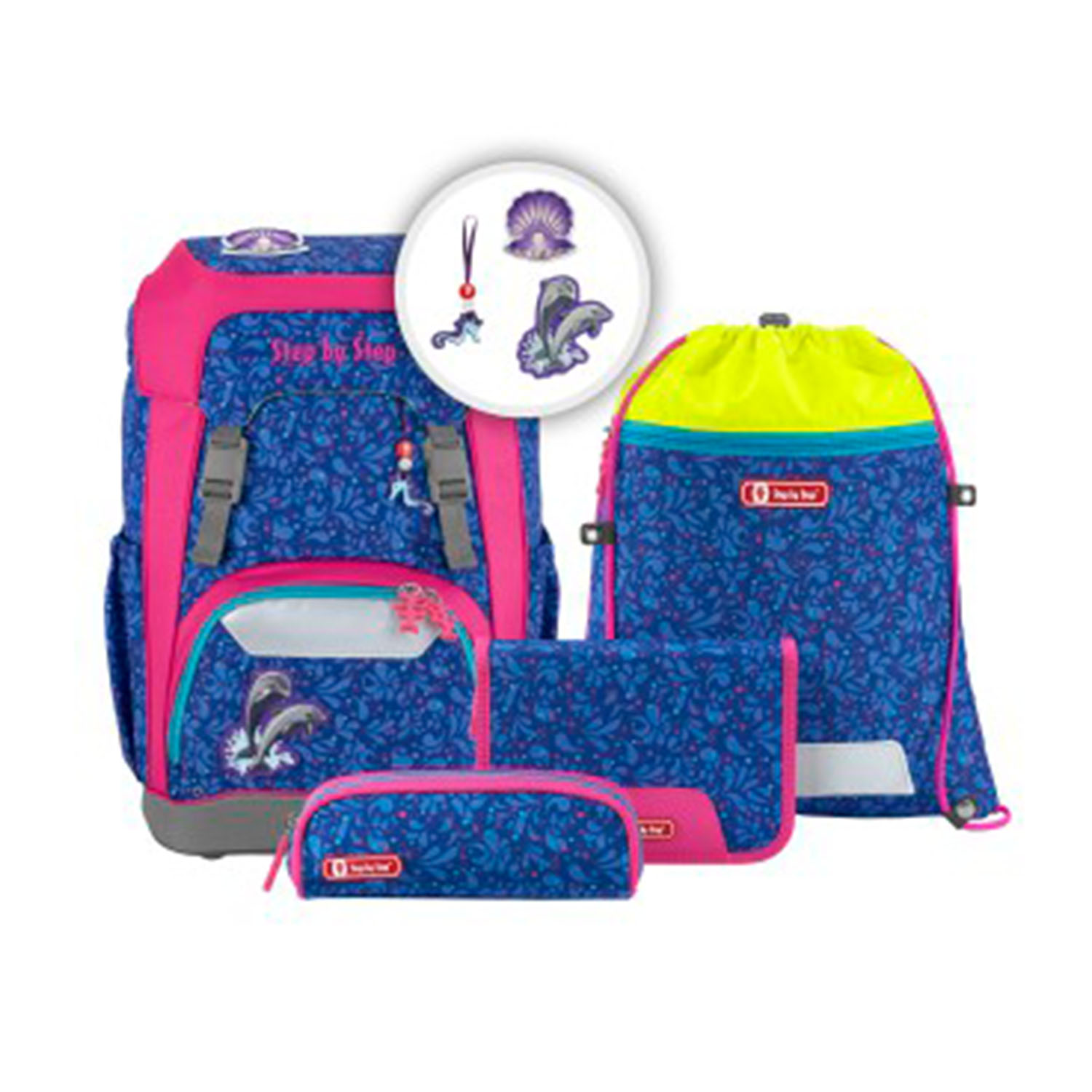 Step by Step Giant - Schulrucksack-Set 5-teilig-Happy Dolphins