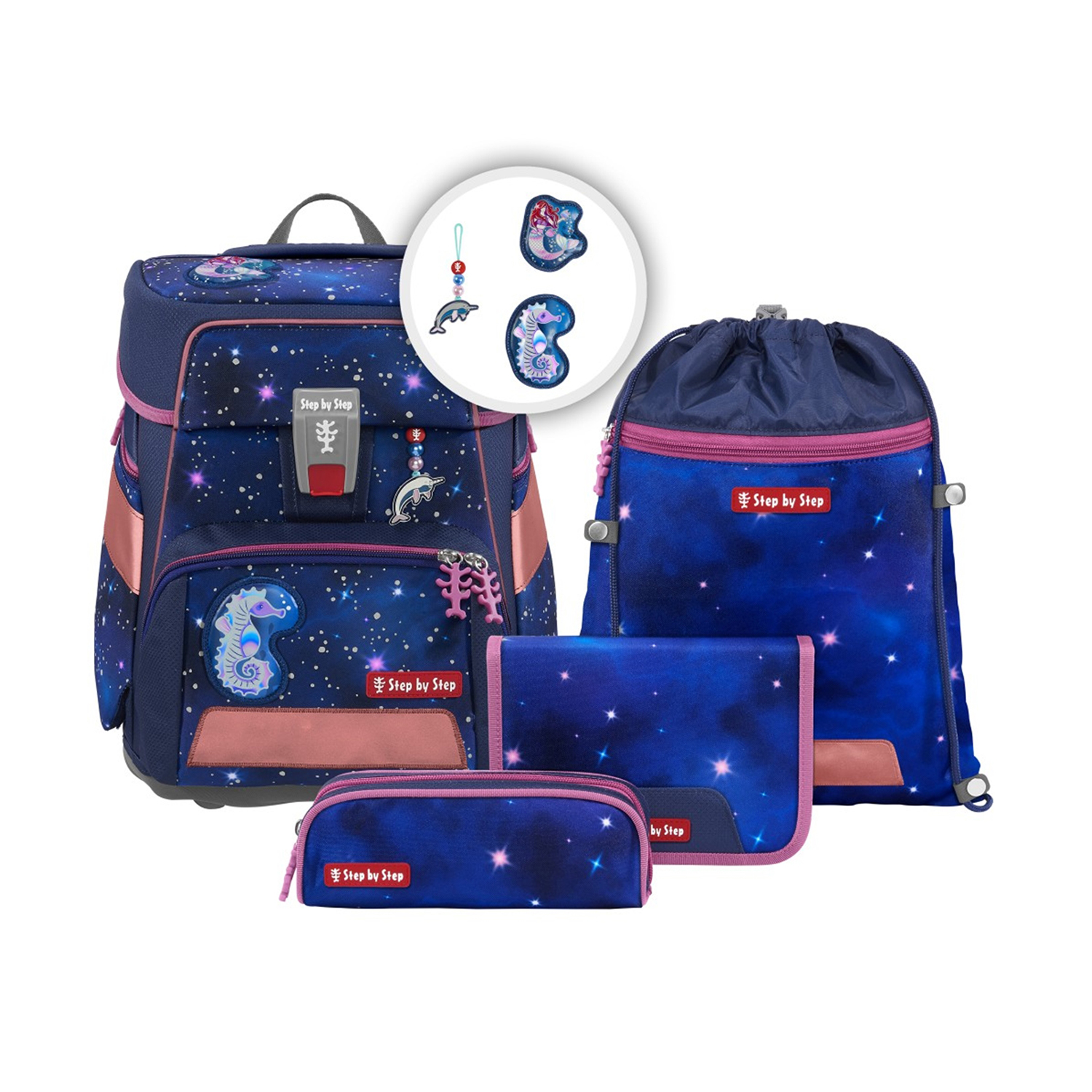 Step by Step Space Reflect- Schulranzen-Set 5-teilig-Star Seahorse Zoe