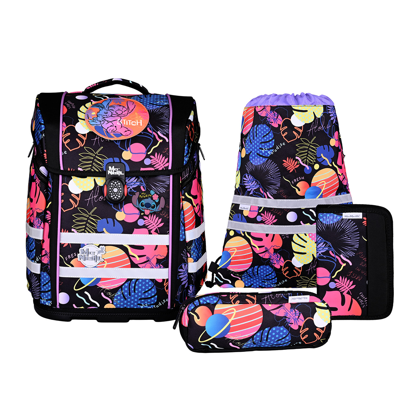 McNeill Perfecto Disney Schulranzen Set 5-teilig-Disney Stitch Black