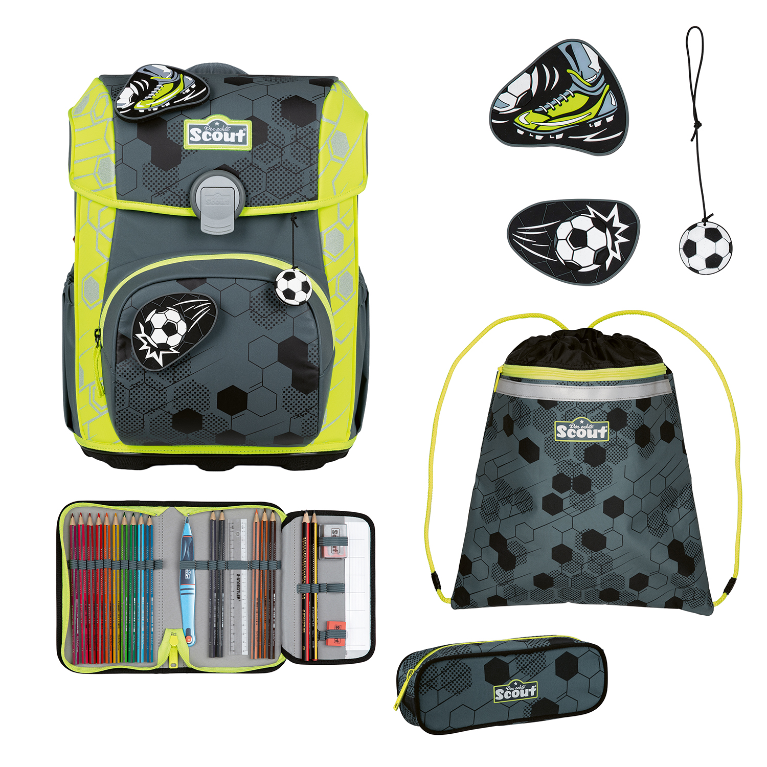 Scout Neo Superflash Extreme Schulranzen Set 4-teilig-Soccer Star