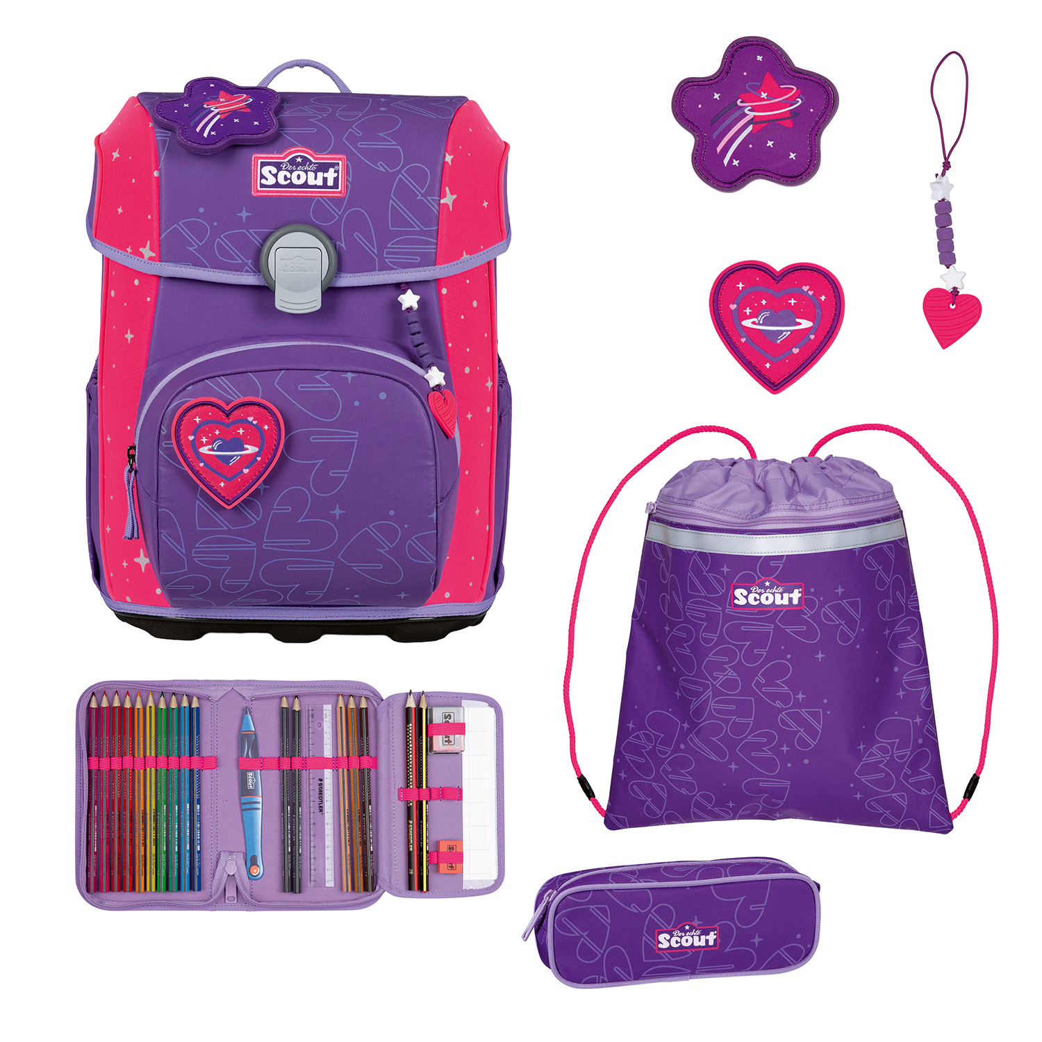 Scout Neo Superflash Extreme Schulranzen Set 4-teilig-Heartbeat